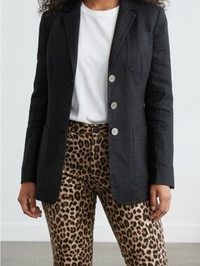 DKNY -100% LINEN BLACK Button-Front Blazer Jacket